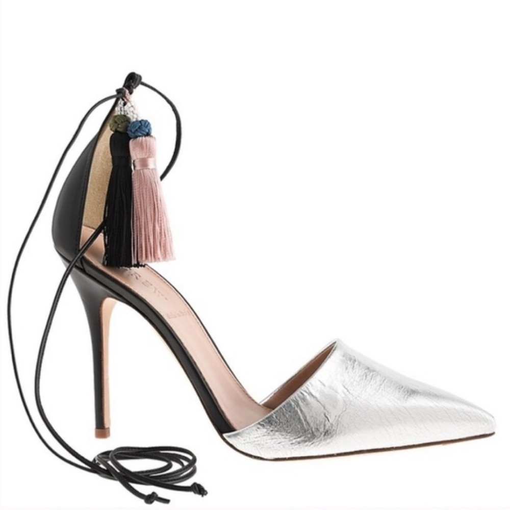 Banana Republic Metallic Black Leather Heels with Tassels
